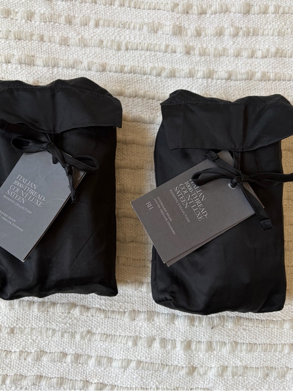 2 Restoration Hardware Standard Sham Italian 1000 Thread Count Luxe Sateen Black